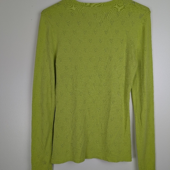 Zara Womens Top Medium Green Knit Long Sleeve Heart Pointelle‎ Pullover - Picture 5 of 7